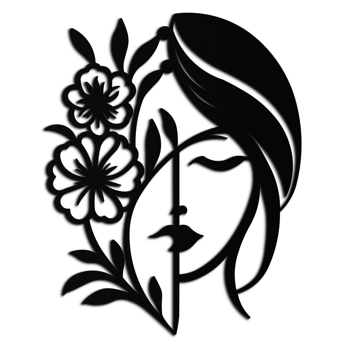 Woman with Flower Metal Wall Art – Elegant Female Silhouette Steel Decor