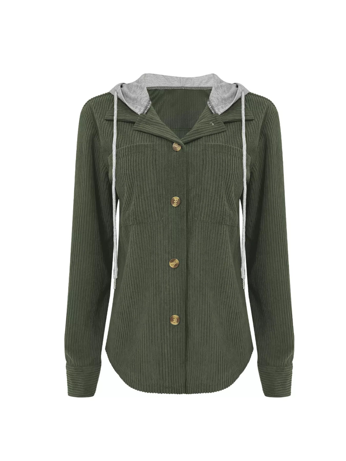 Relaxed Corduroy Hooded Button-Down Jacket – Plus Size