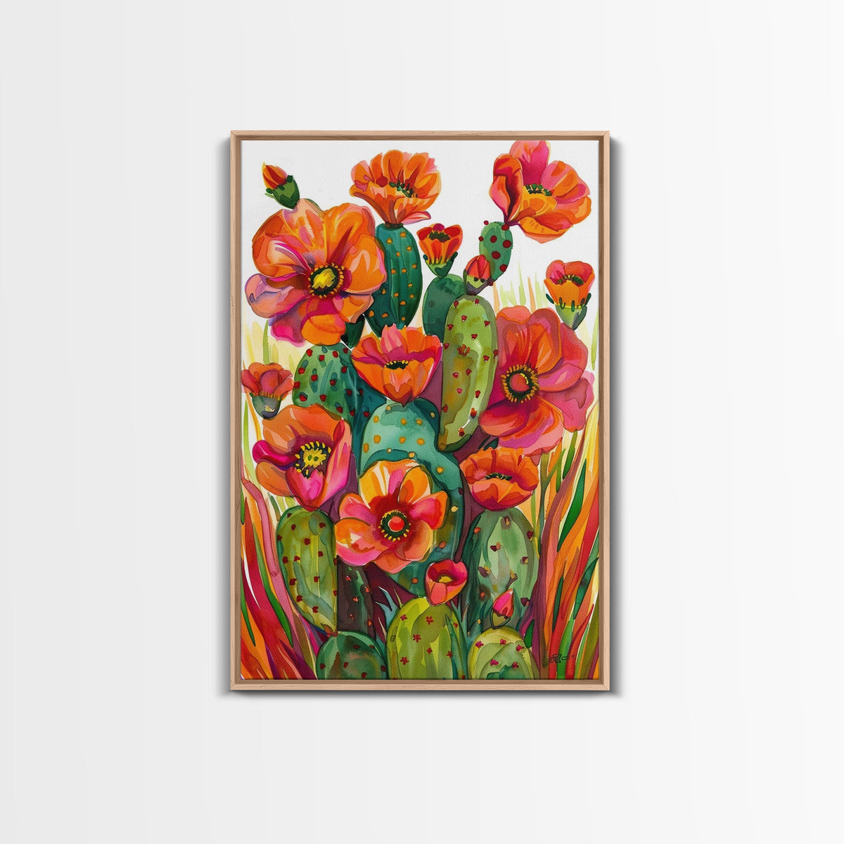 Vibrant Desert Cactus and Flowers Wall Art