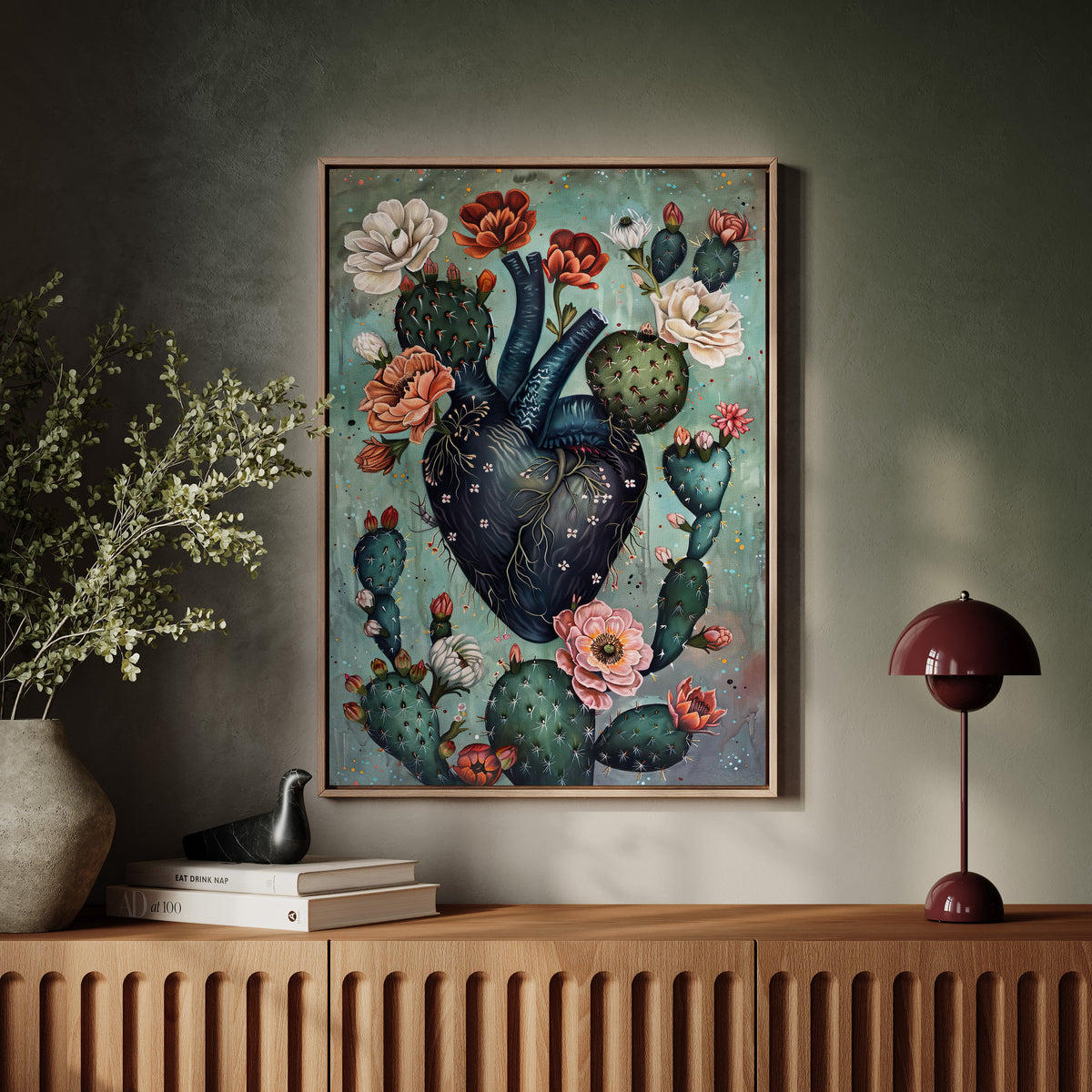 Cactus Heart Bloom – Surreal Botanical Wall Decor