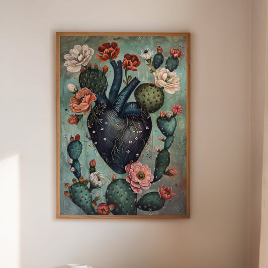 Cactus Heart Bloom – Surreal Botanical Wall Decor