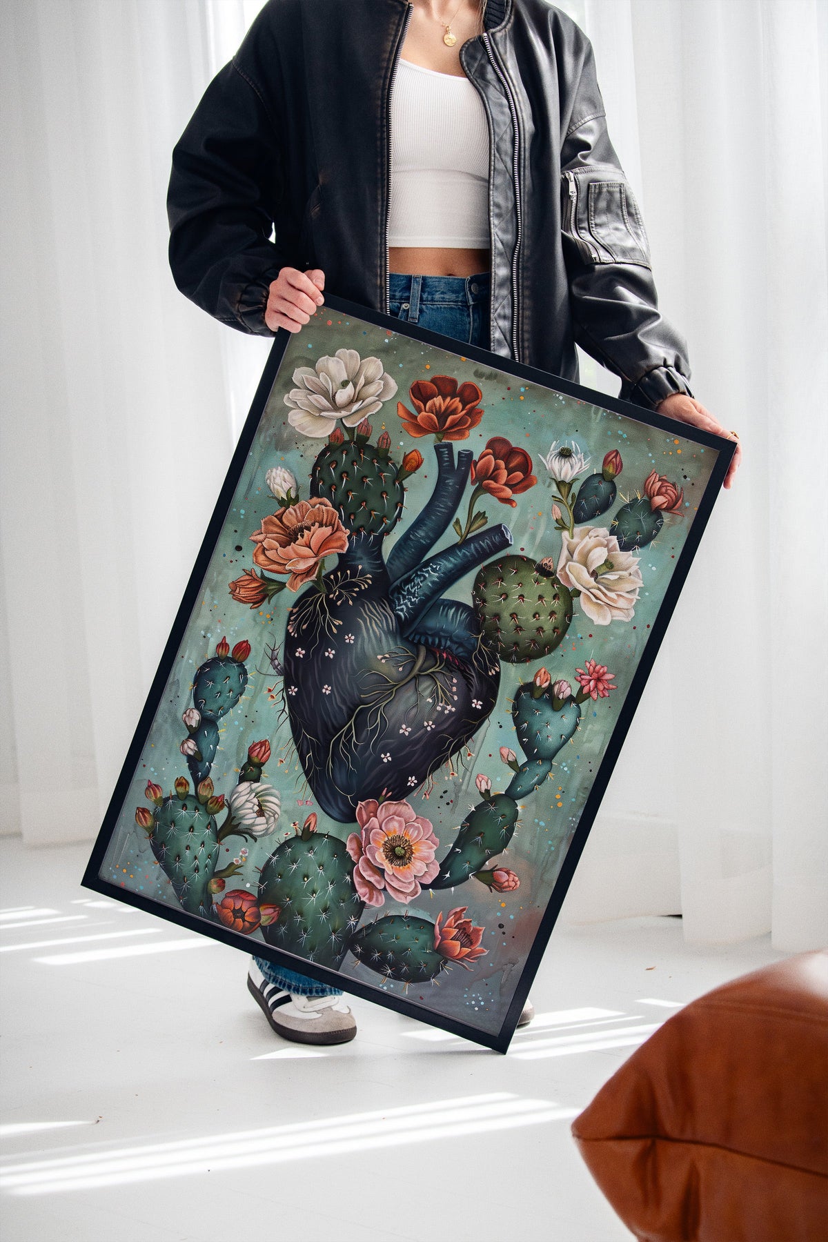 Cactus Heart Bloom – Surreal Botanical Wall Decor