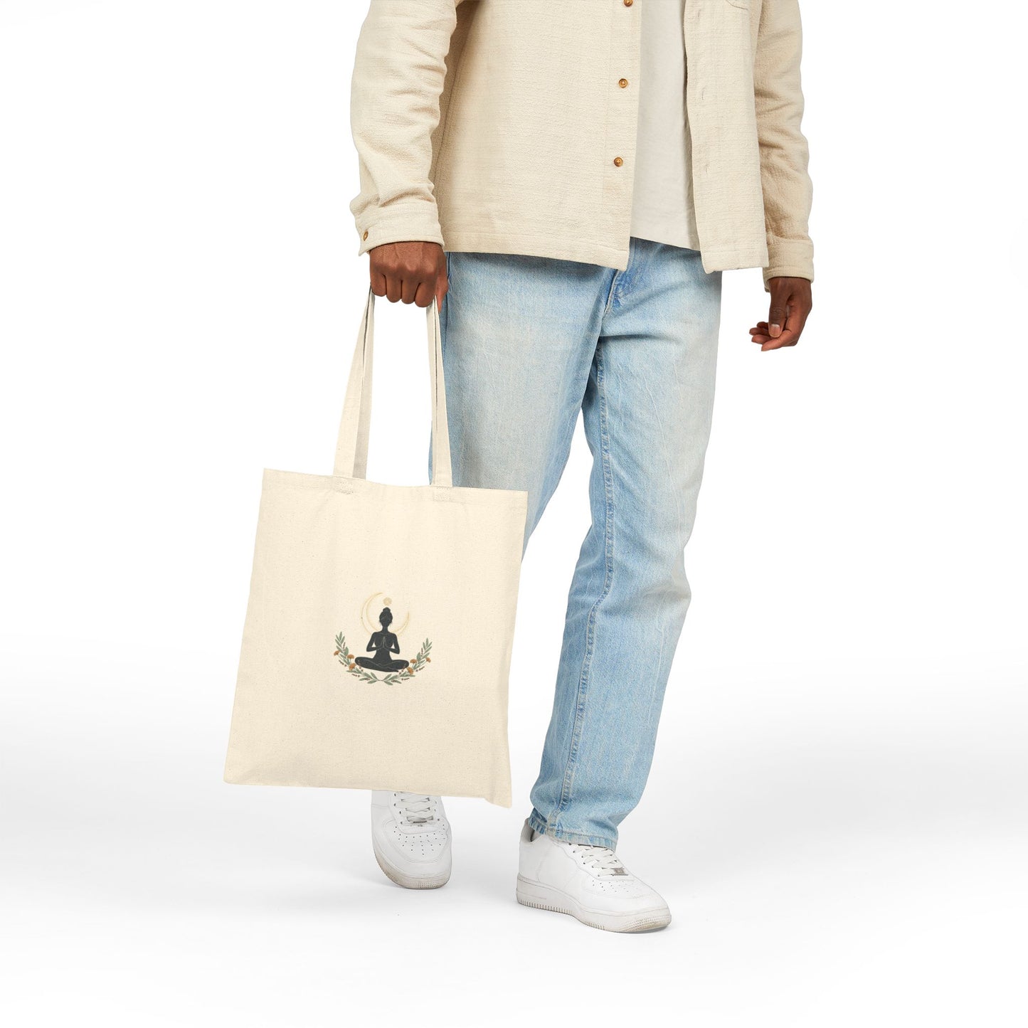Stoic Sun Wave Tote, Mythic Minimalism canvas tote | wing motif, fate slogan