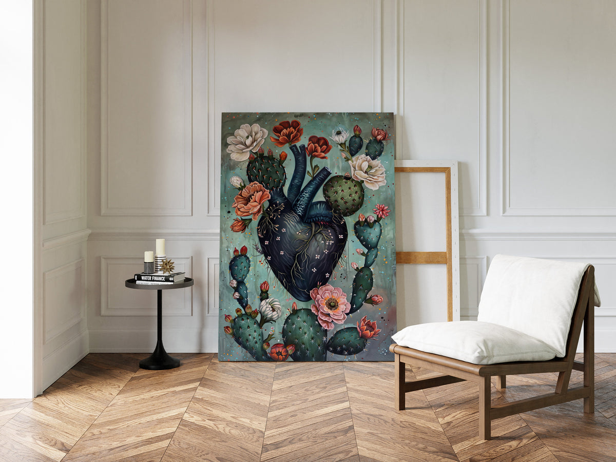 Cactus Heart Bloom – Surreal Botanical Wall Decor