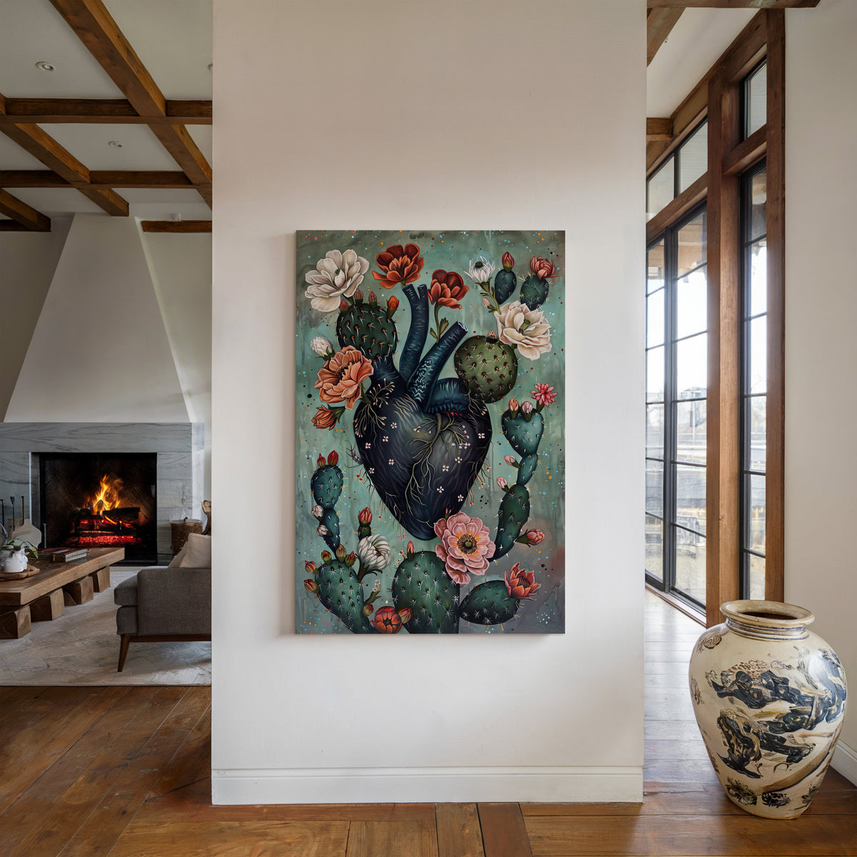 Cactus Heart Bloom – Surreal Botanical Wall Decor