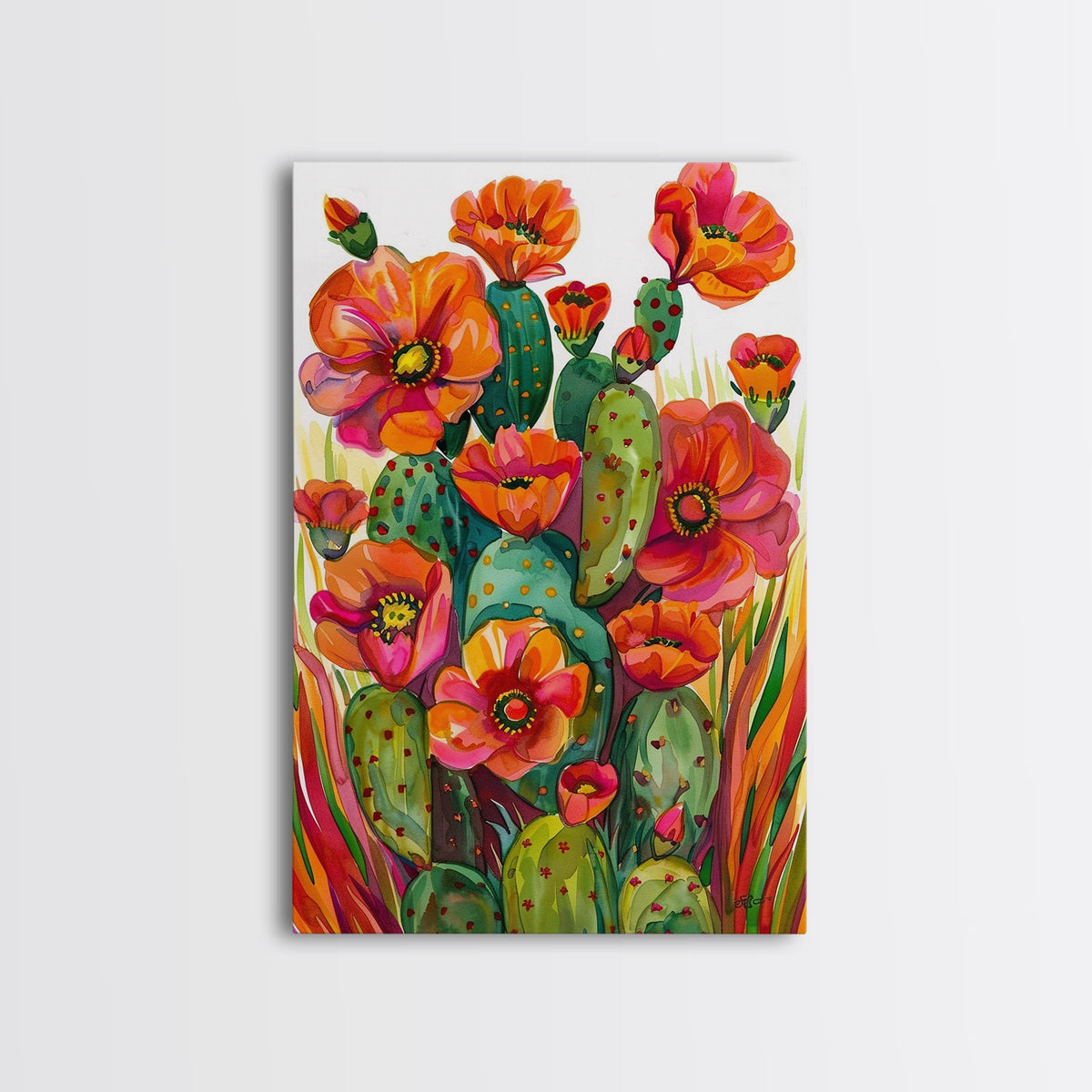 Vibrant Desert Cactus and Flowers Wall Art