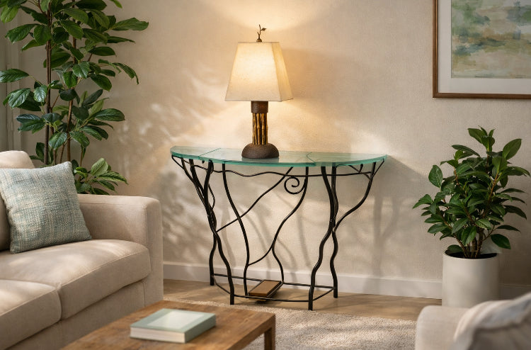 Organic Half Moon Console Table with Slate