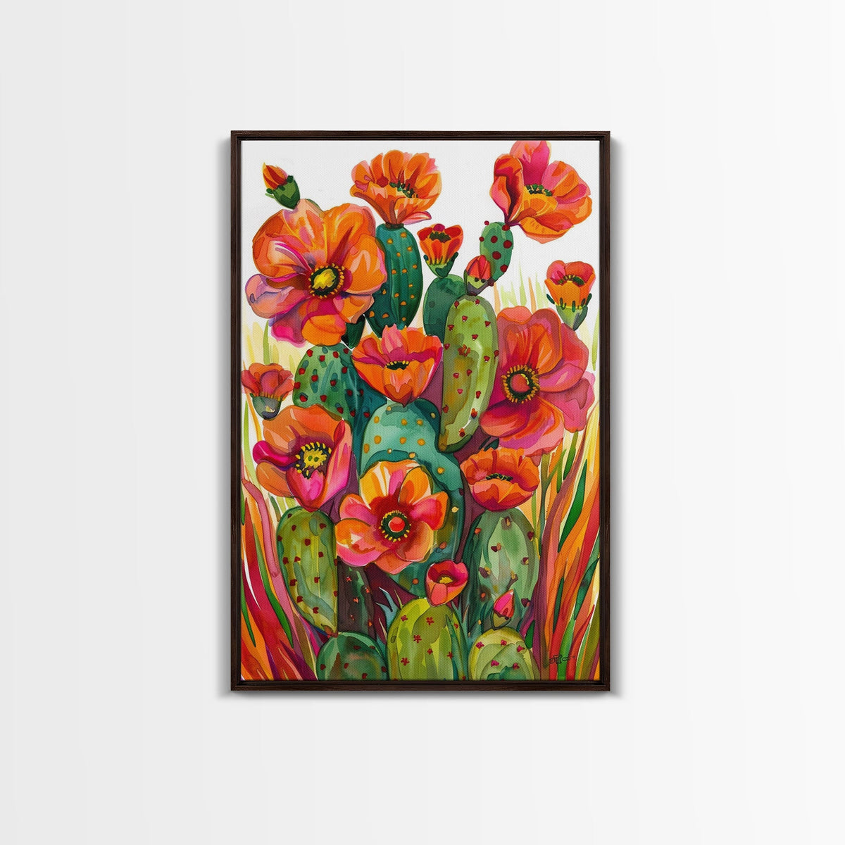 Vibrant Desert Cactus and Flowers Wall Art