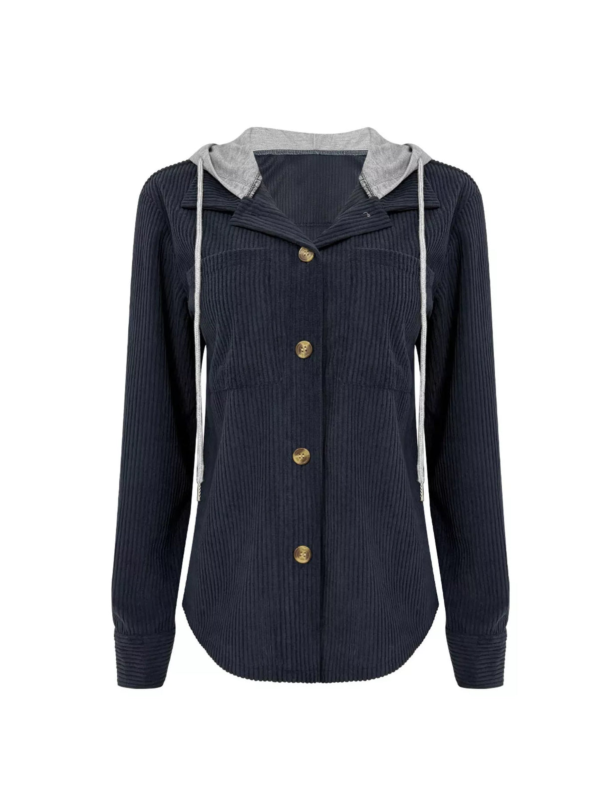 Relaxed Corduroy Hooded Button-Down Jacket – Plus Size
