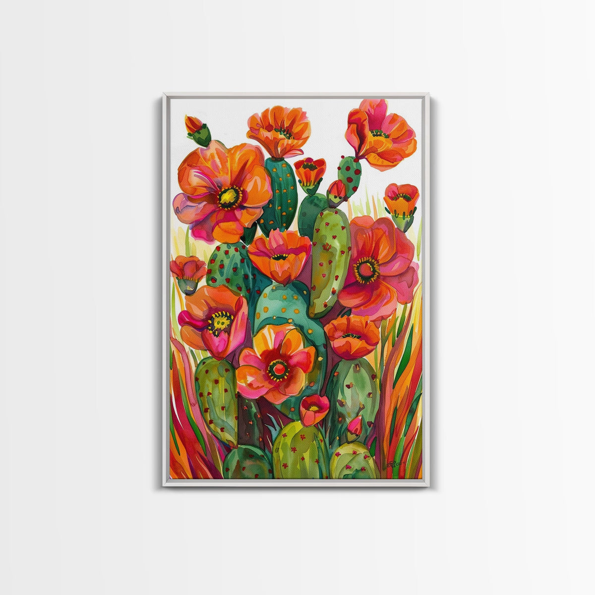 Vibrant Desert Cactus and Flowers Wall Art