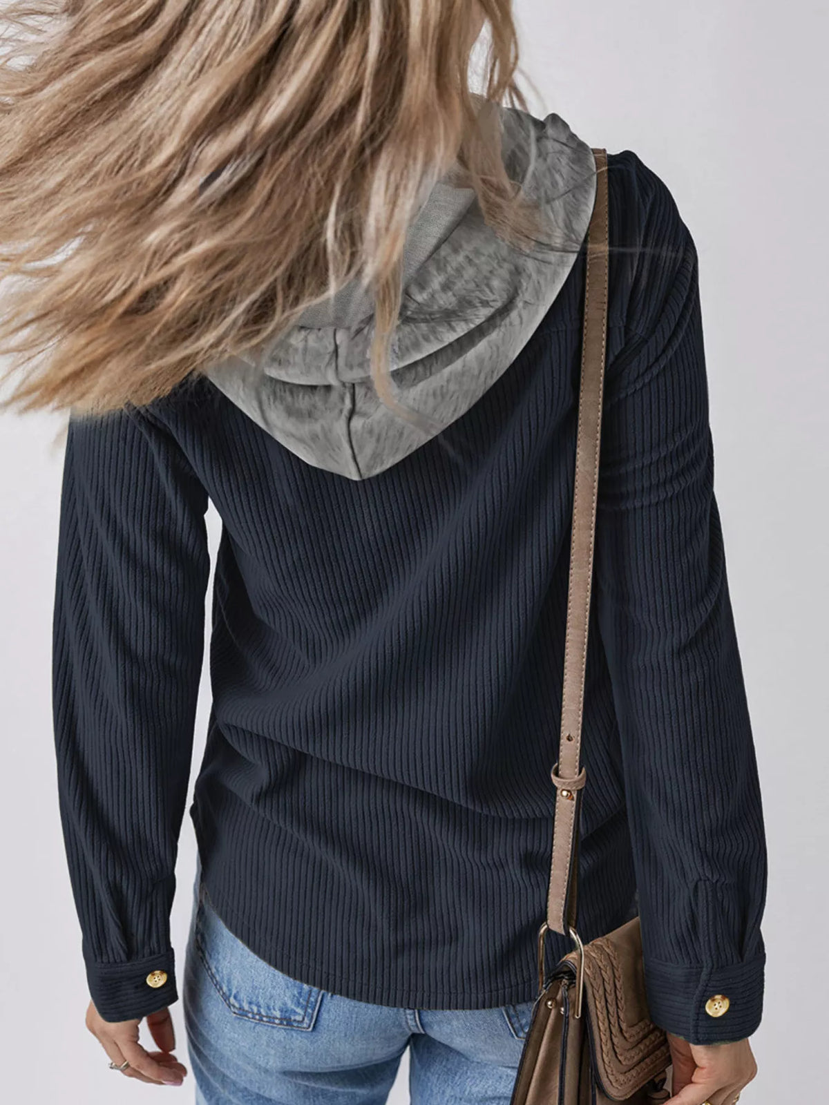 Relaxed Corduroy Hooded Button-Down Jacket – Plus Size