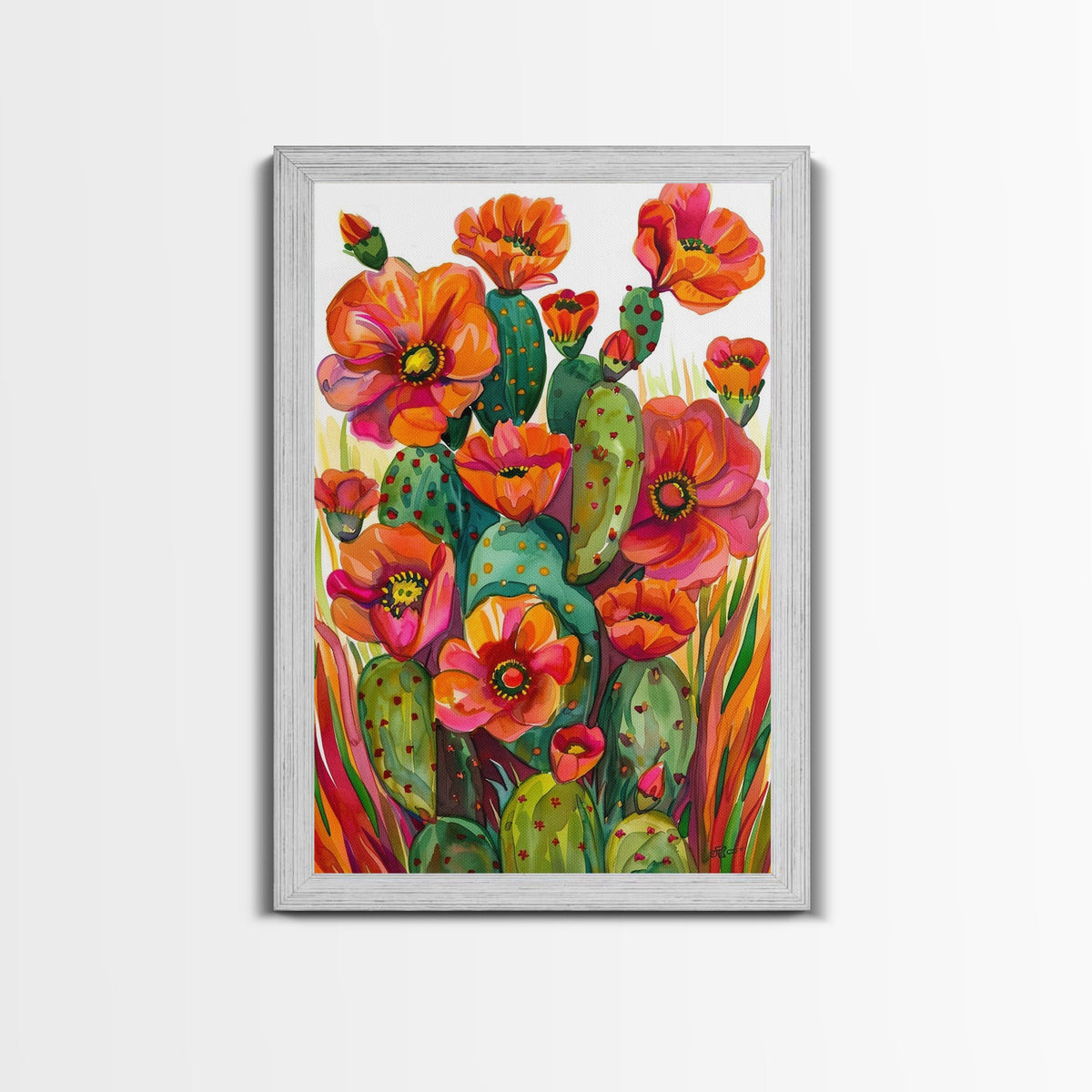 Vibrant Desert Cactus and Flowers Wall Art