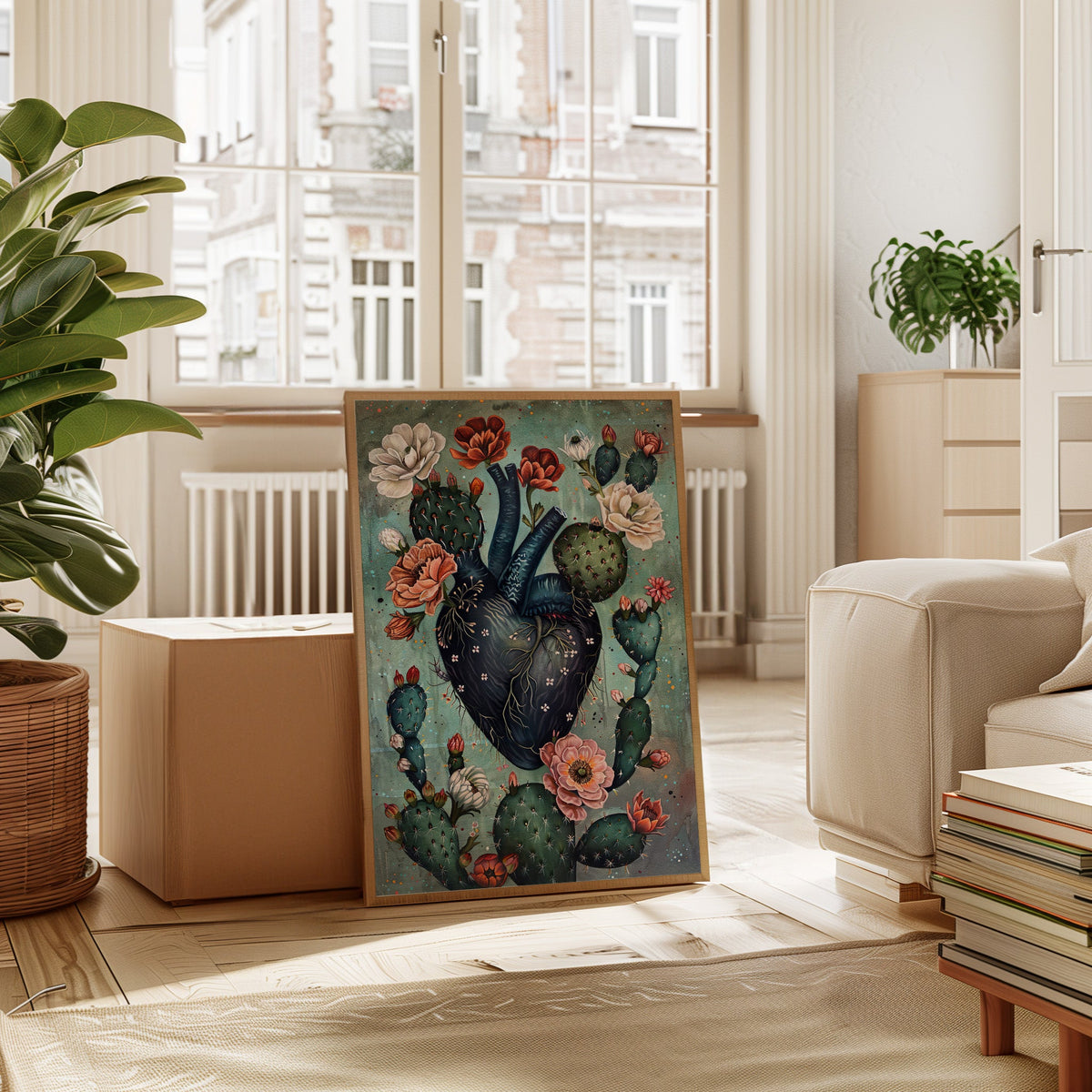 Cactus Heart Bloom – Surreal Botanical Wall Decor