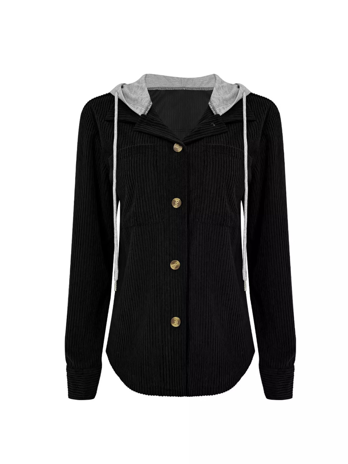 Relaxed Corduroy Hooded Button-Down Jacket – Plus Size
