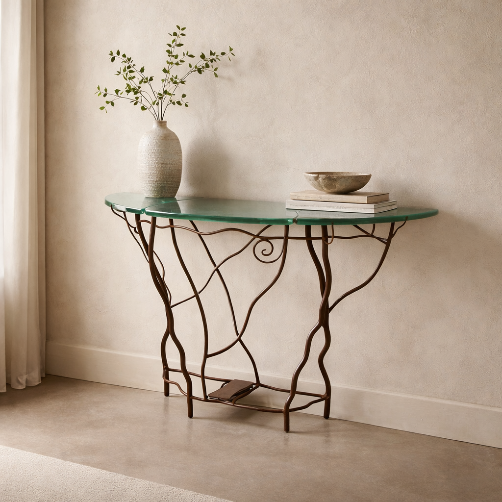 Organic Half Moon Console Table with Slate