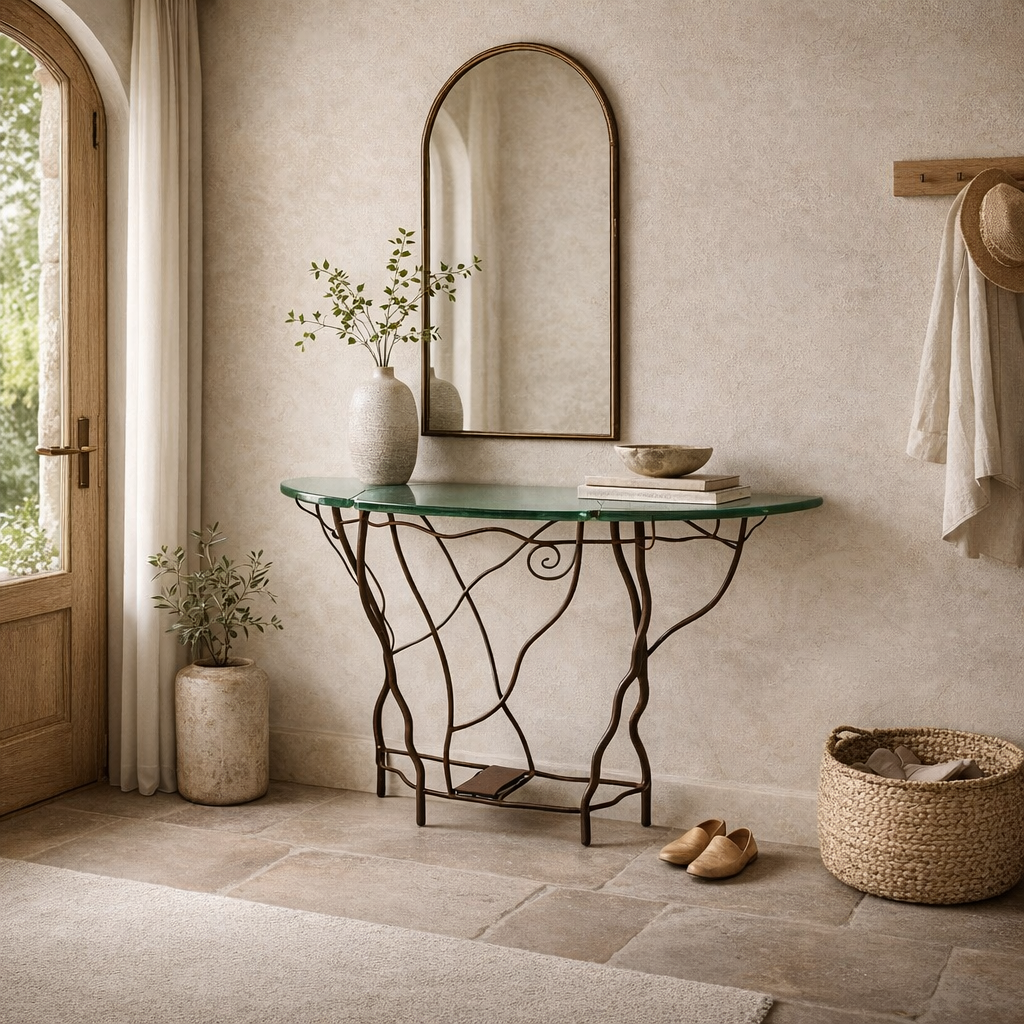 Organic Half Moon Console Table with Slate