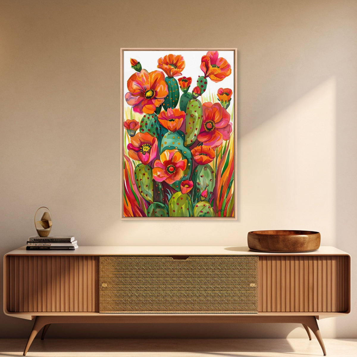Vibrant Desert Cactus and Flowers Wall Art