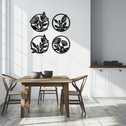 Floral Botanical Metal Wall Art - Nature-Inspired Circle Wall Decor