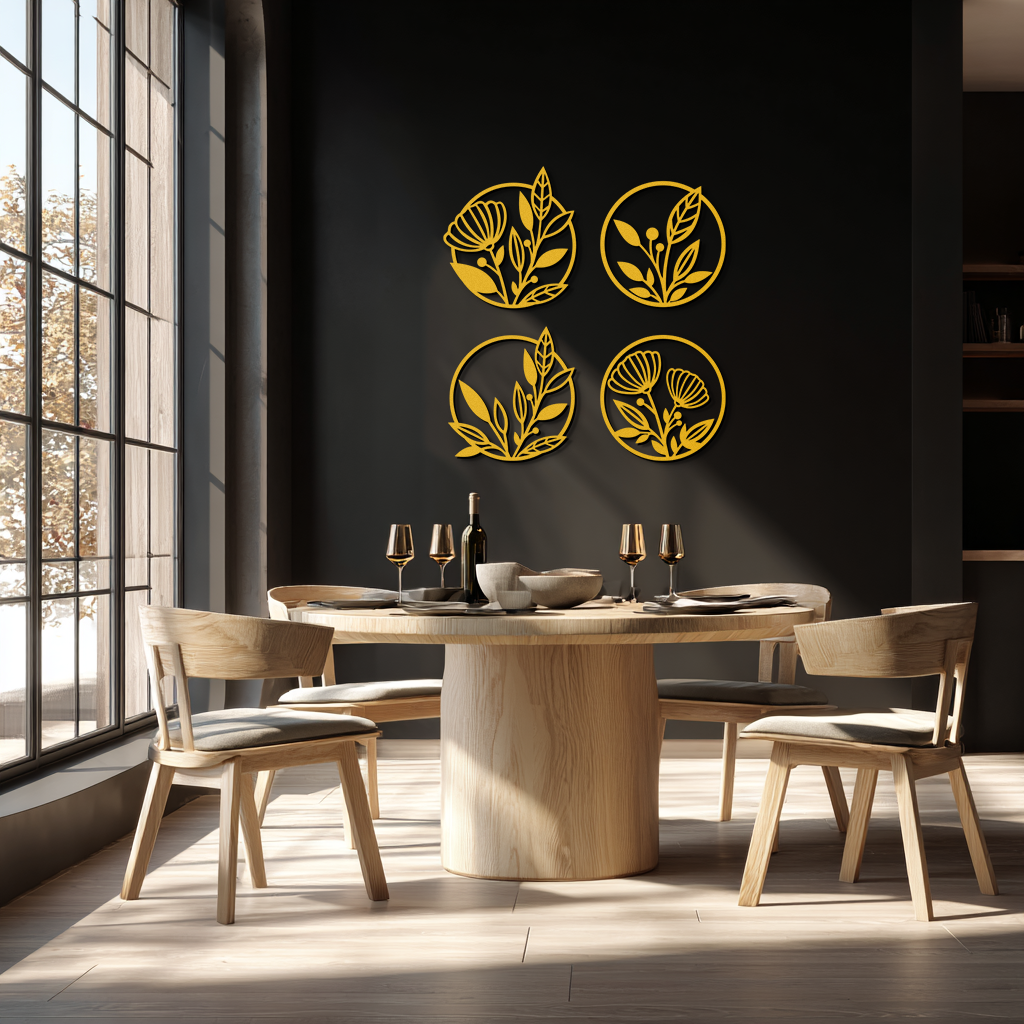 Floral Botanical Metal Wall Art - Nature-Inspired Circle Wall Decor