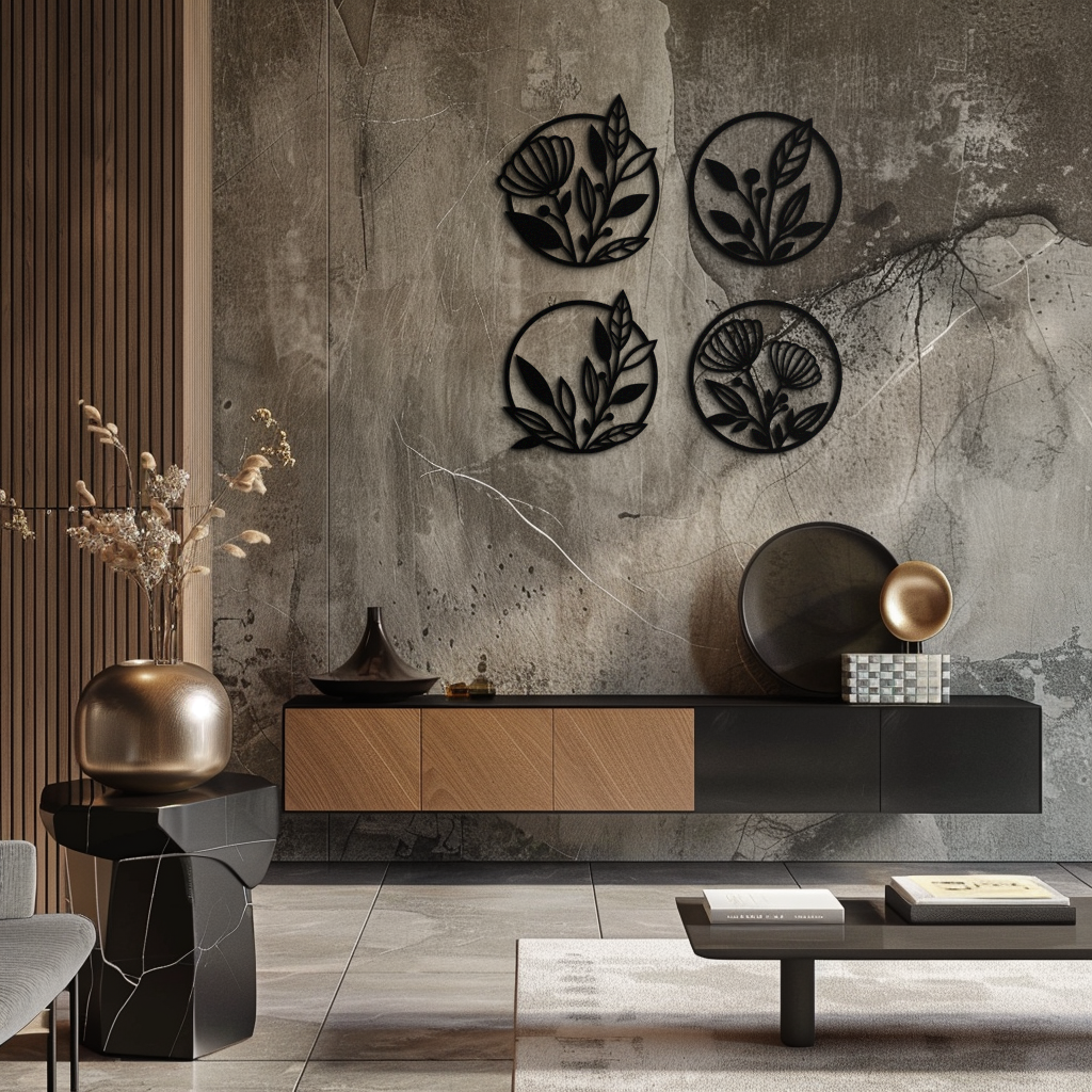 Floral Botanical Metal Wall Art - Nature-Inspired Circle Wall Decor