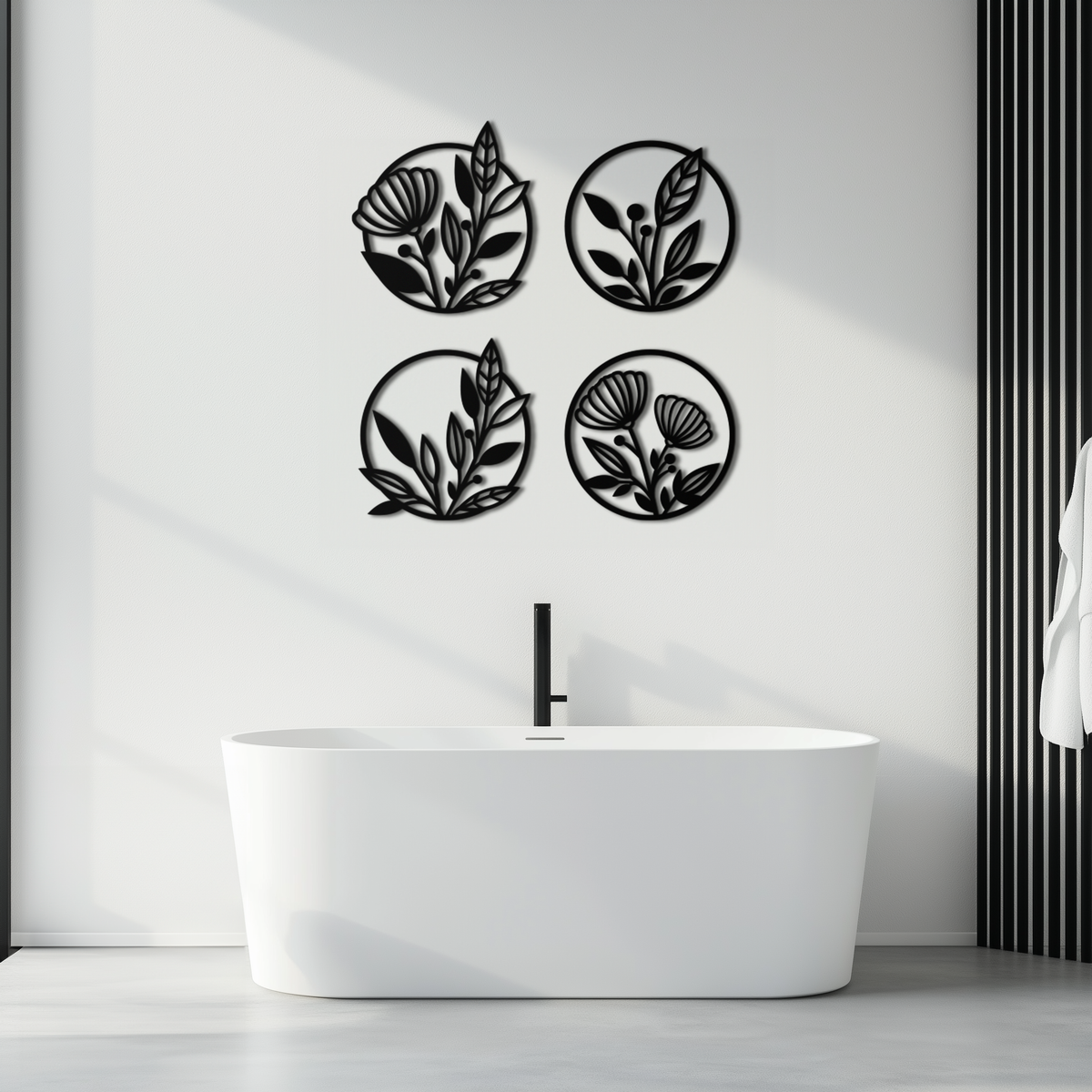 Floral Botanical Metal Wall Art - Nature-Inspired Circle Wall Decor