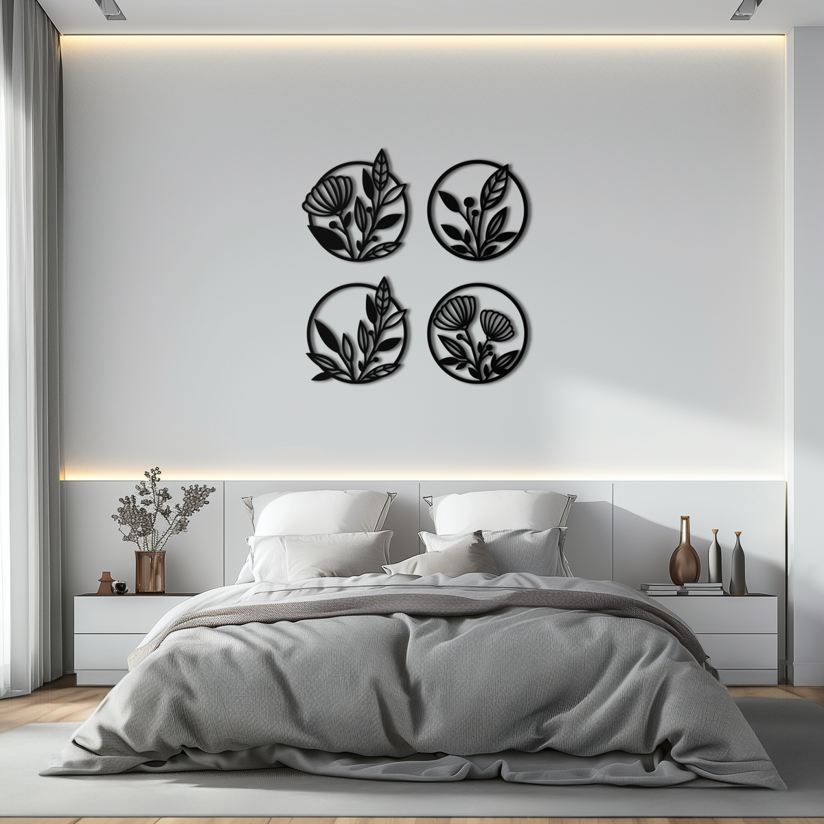 Floral Botanical Metal Wall Art - Nature-Inspired Circle Wall Decor