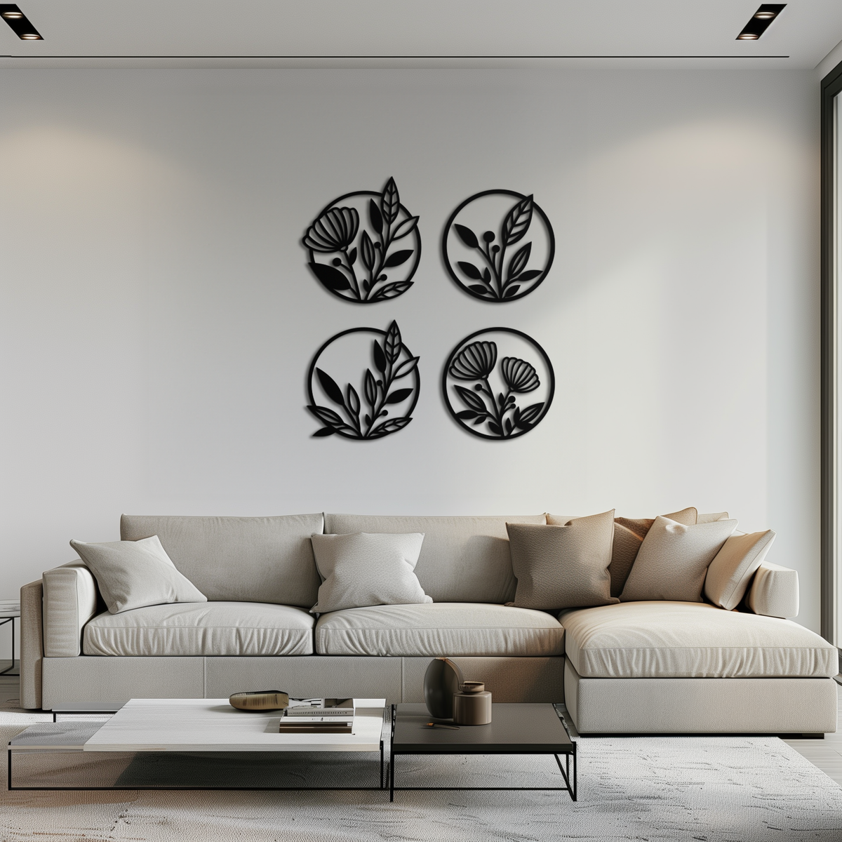 Floral Botanical Metal Wall Art - Nature-Inspired Circle Wall Decor