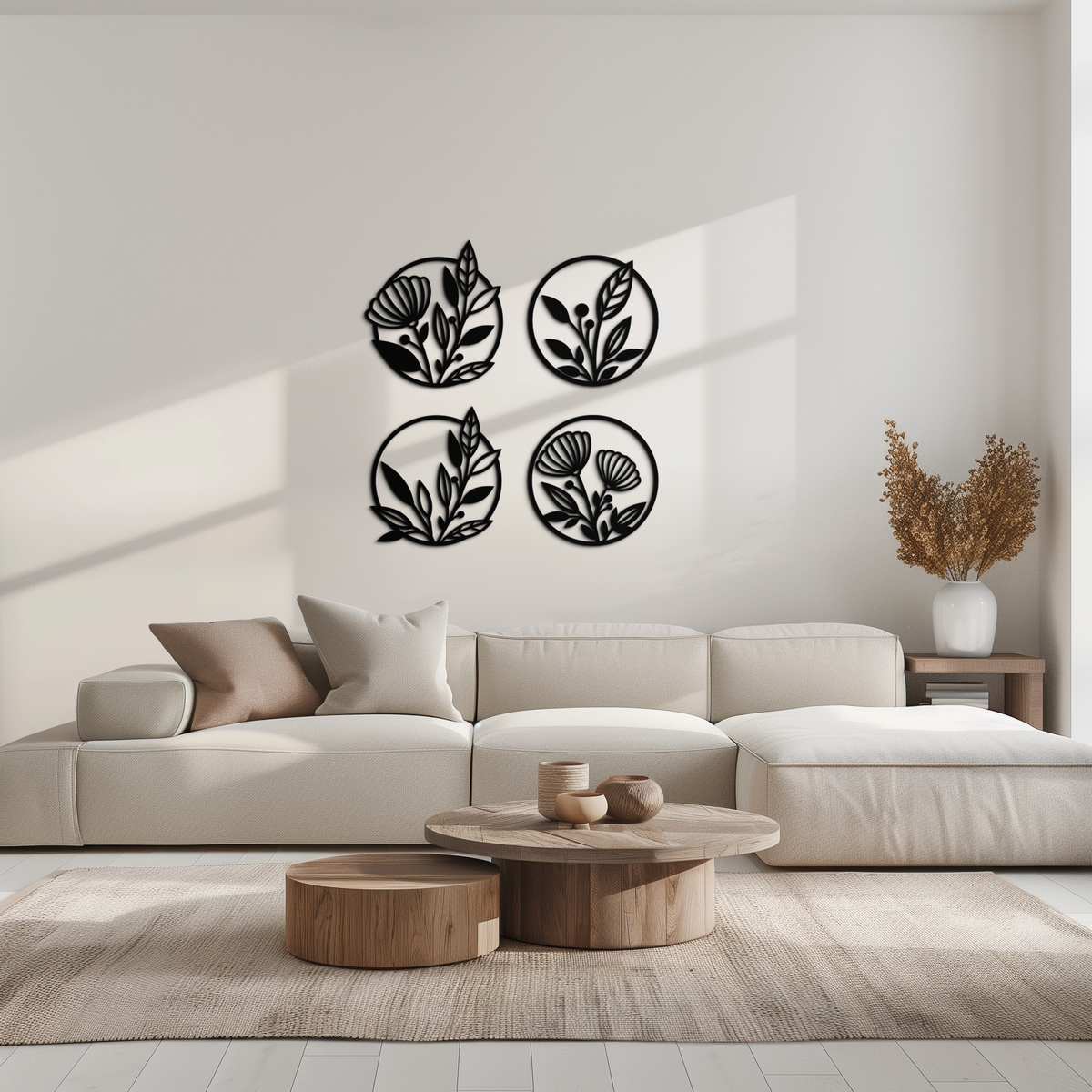 Floral Botanical Metal Wall Art - Nature-Inspired Circle Wall Decor