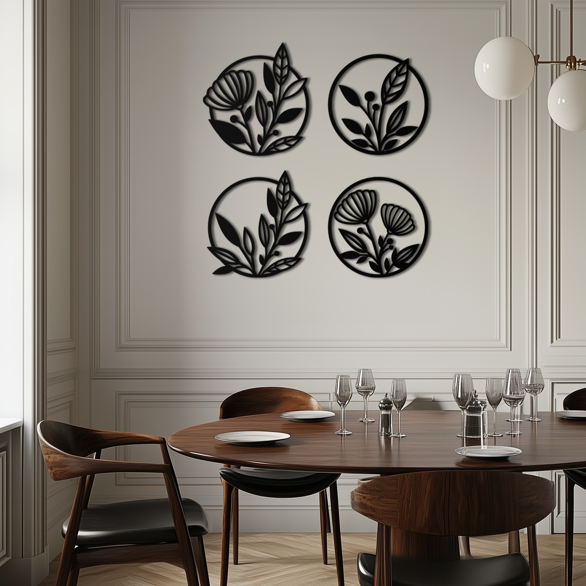Floral Botanical Metal Wall Art - Nature-Inspired Circle Wall Decor