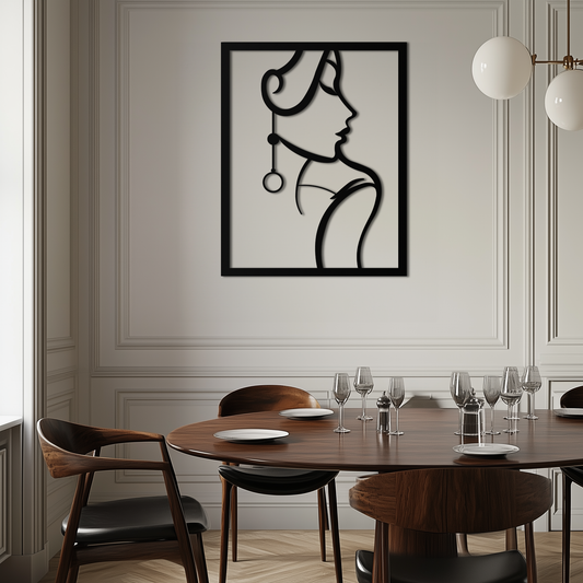 Elegant Female Silhouette Metal Wall Art – Graceful Lady Framed Steel Decor- KAF383