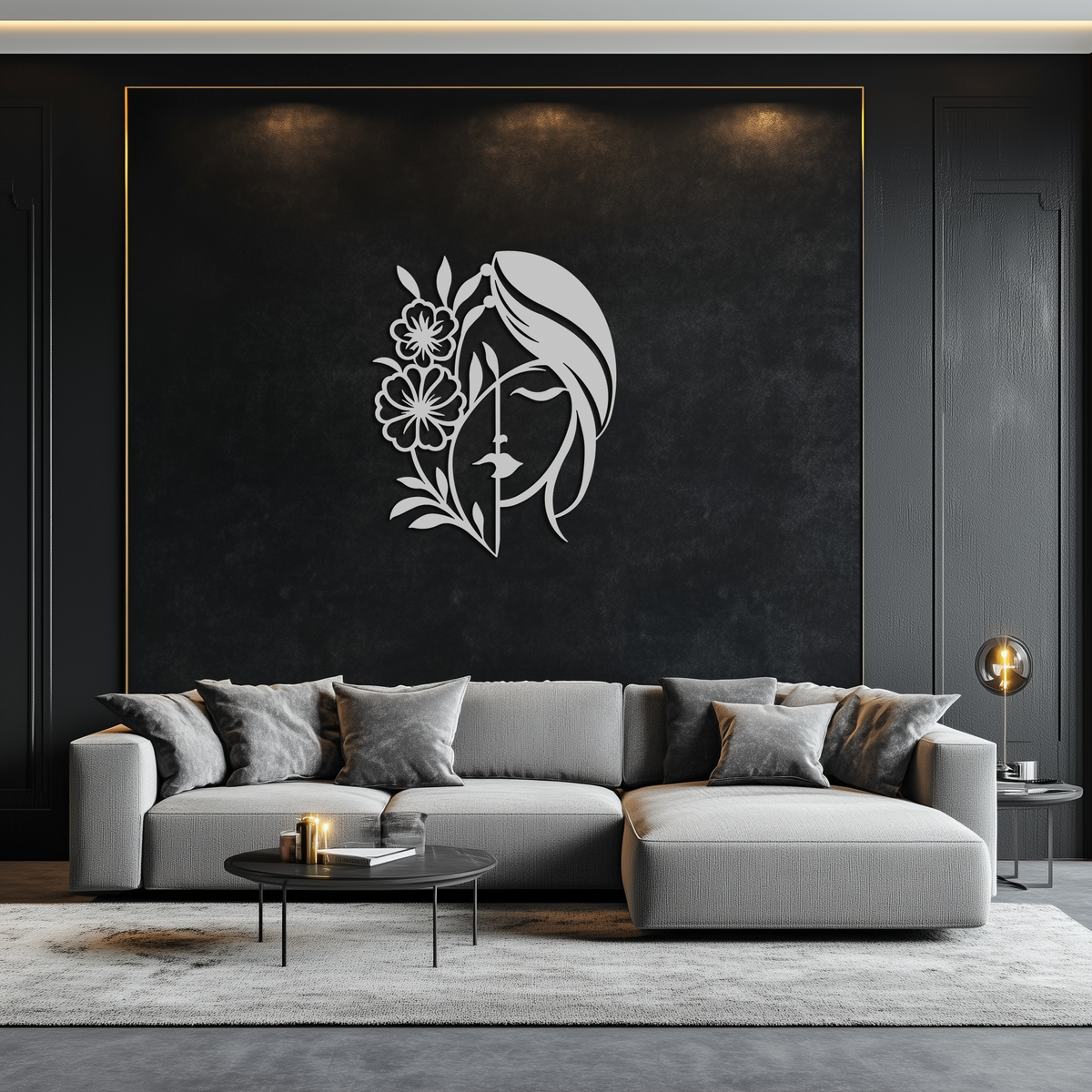 Woman with Flower Metal Wall Art – Elegant Female Silhouette Steel Decor
