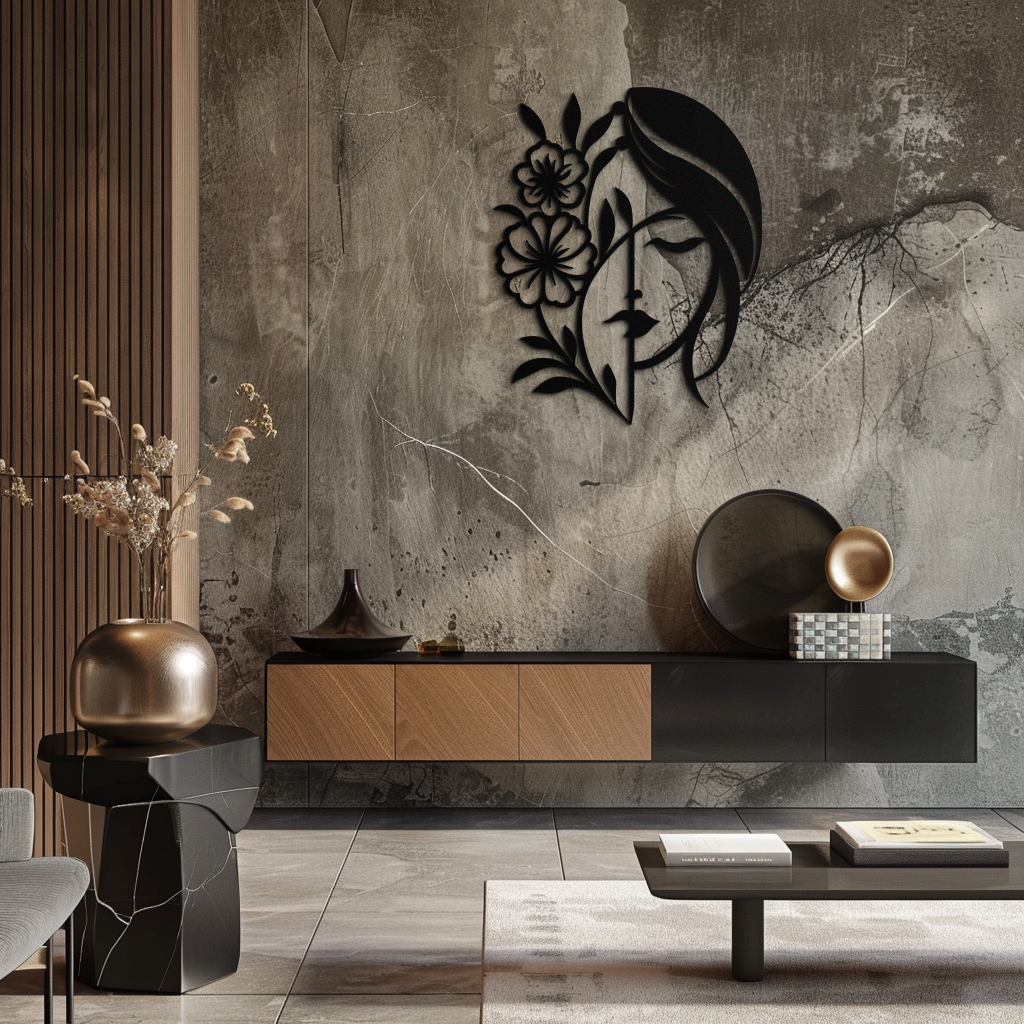 Woman with Flower Metal Wall Art – Elegant Female Silhouette Steel Decor