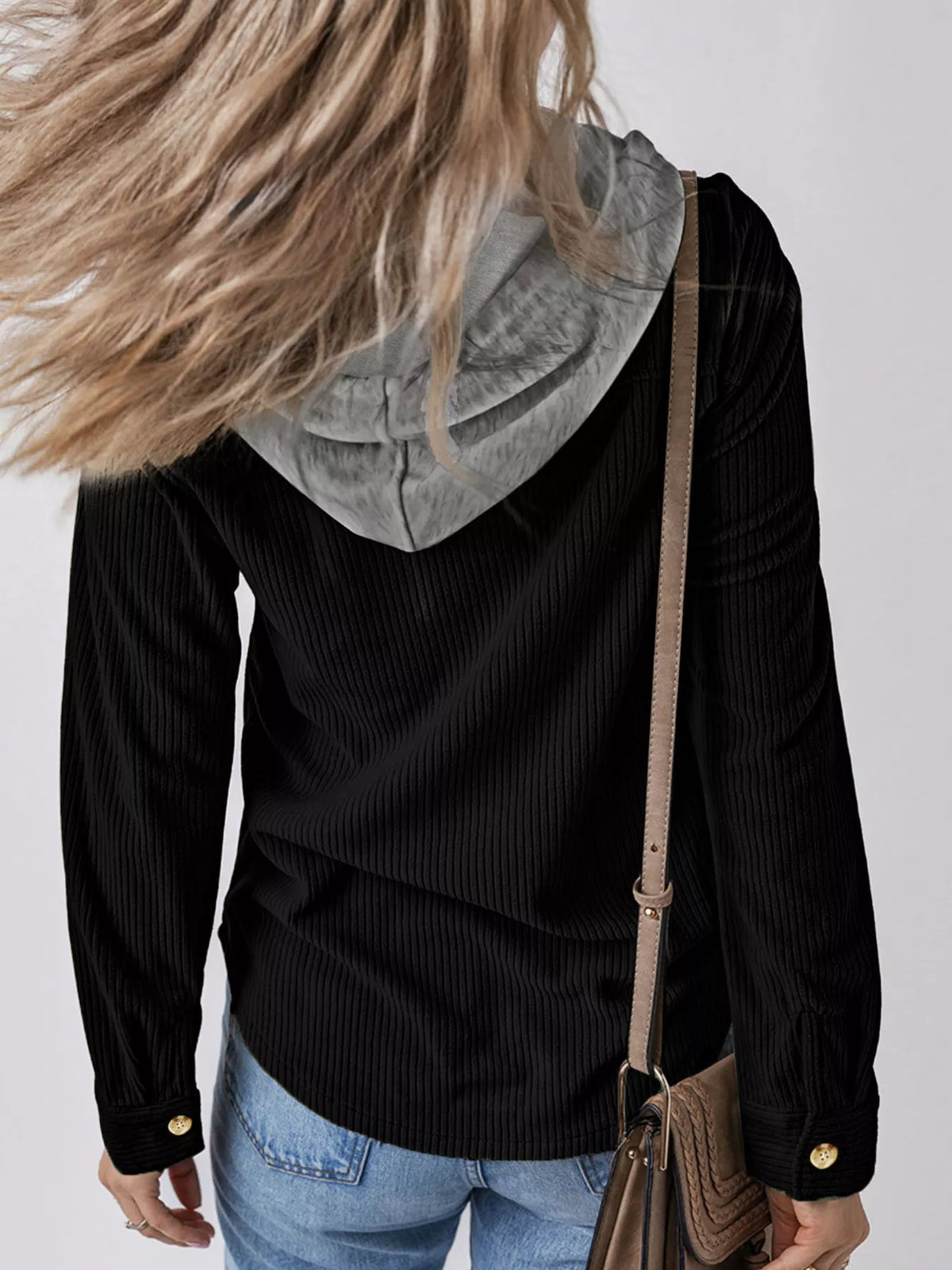 Relaxed Corduroy Hooded Button-Down Jacket – Plus Size