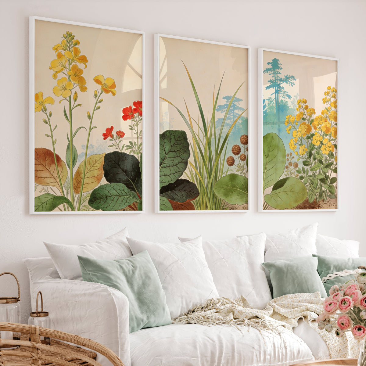 japandi painting Botanical Meadow Study