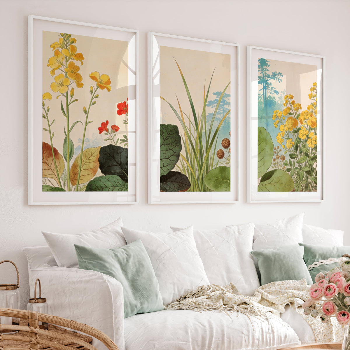 japandi painting Botanical Meadow Study
