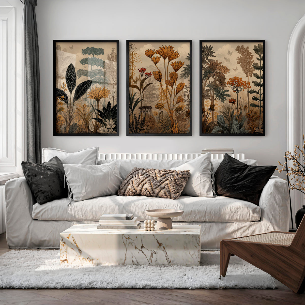 Golden Botanical Japandi Style Decor Wall Art