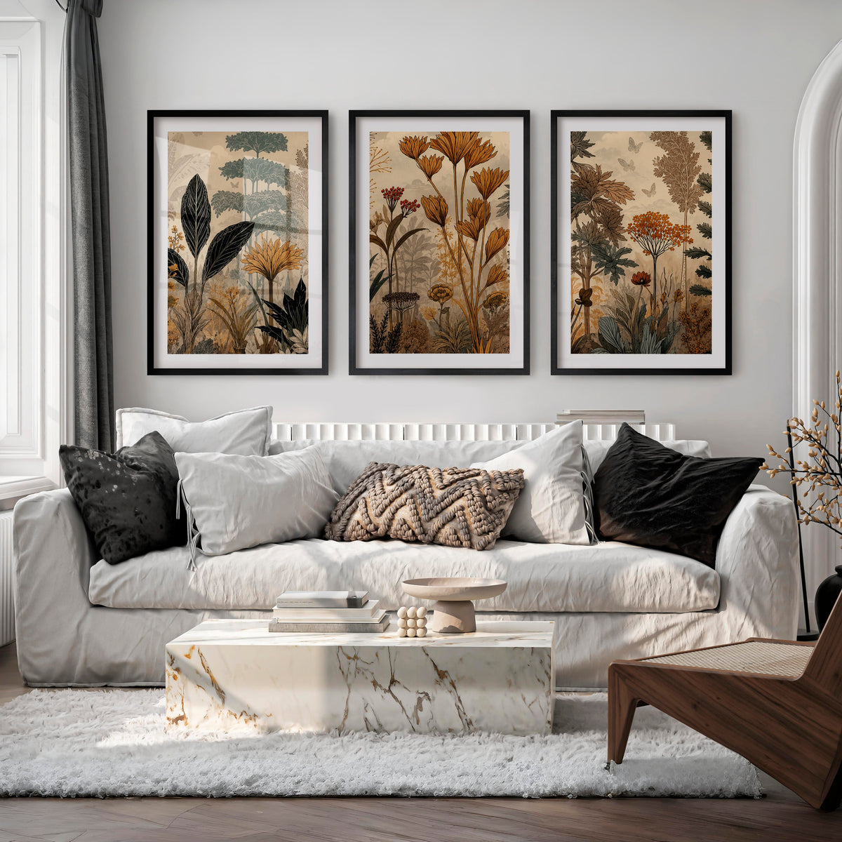 Golden Botanical Japandi Style Decor Wall Art