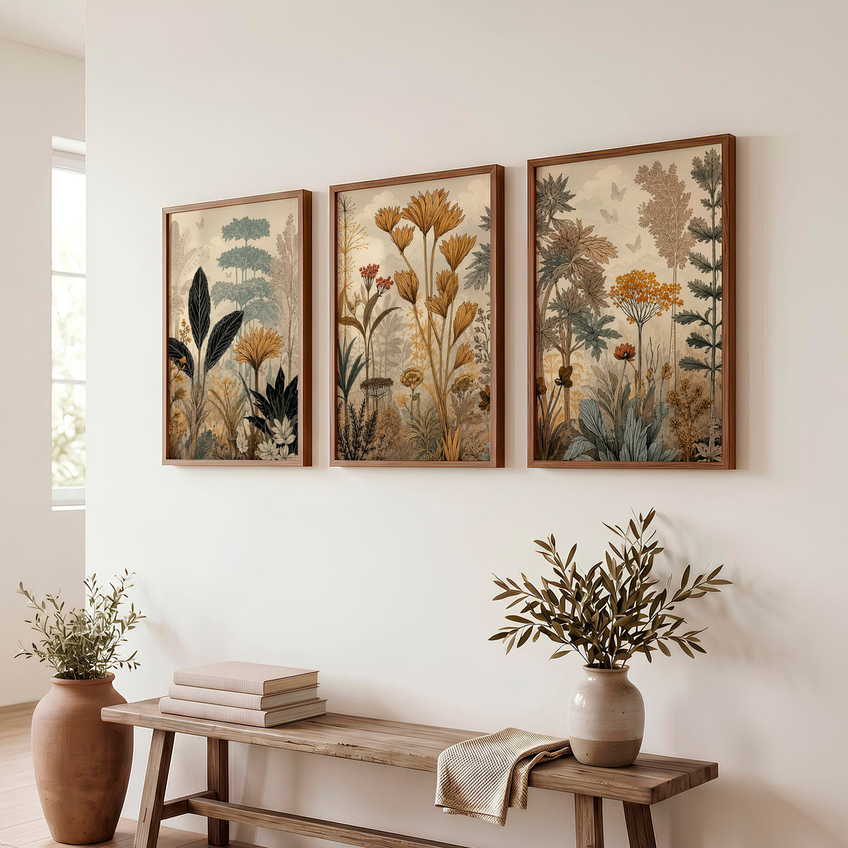 Golden Botanical Japandi Style Decor Wall Art