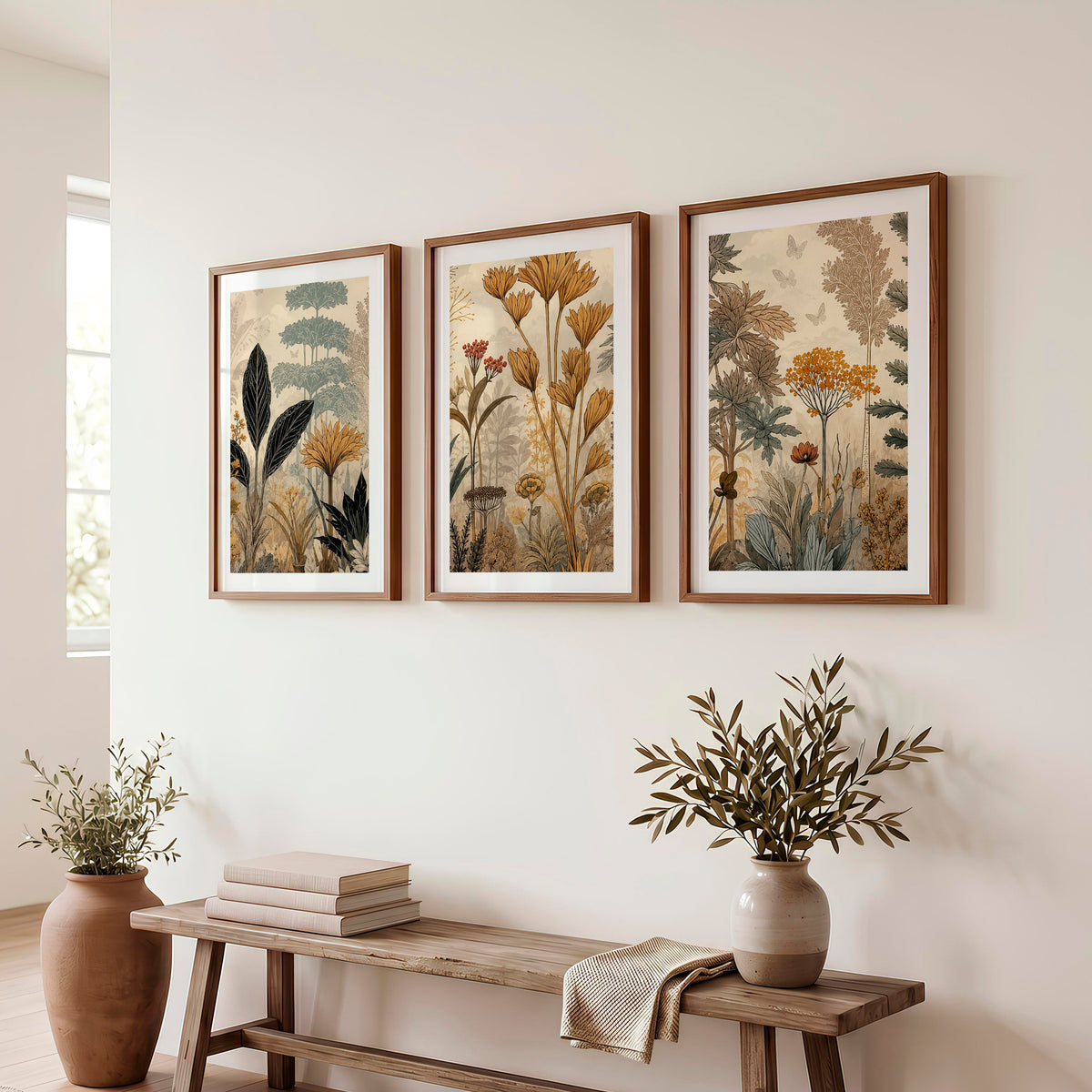 Golden Botanical Japandi Style Decor Wall Art