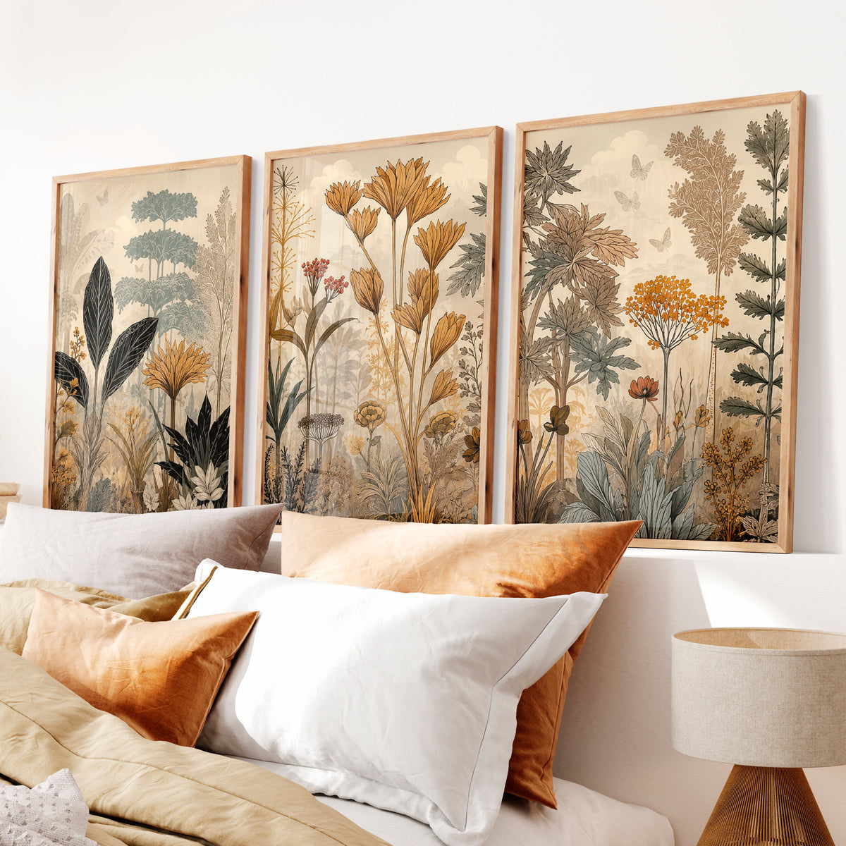 Golden Botanical Japandi Style Decor Wall Art