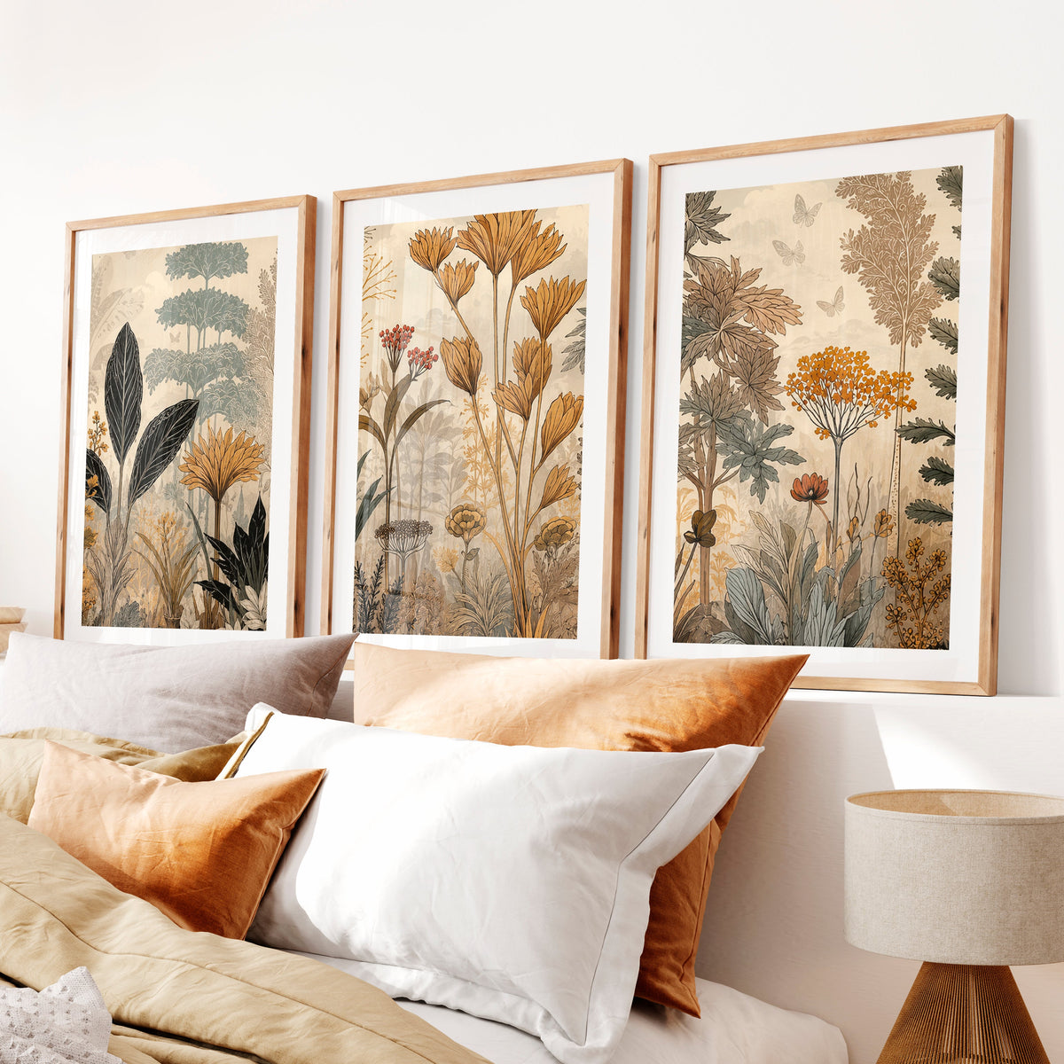 Golden Botanical Japandi Style Decor Wall Art