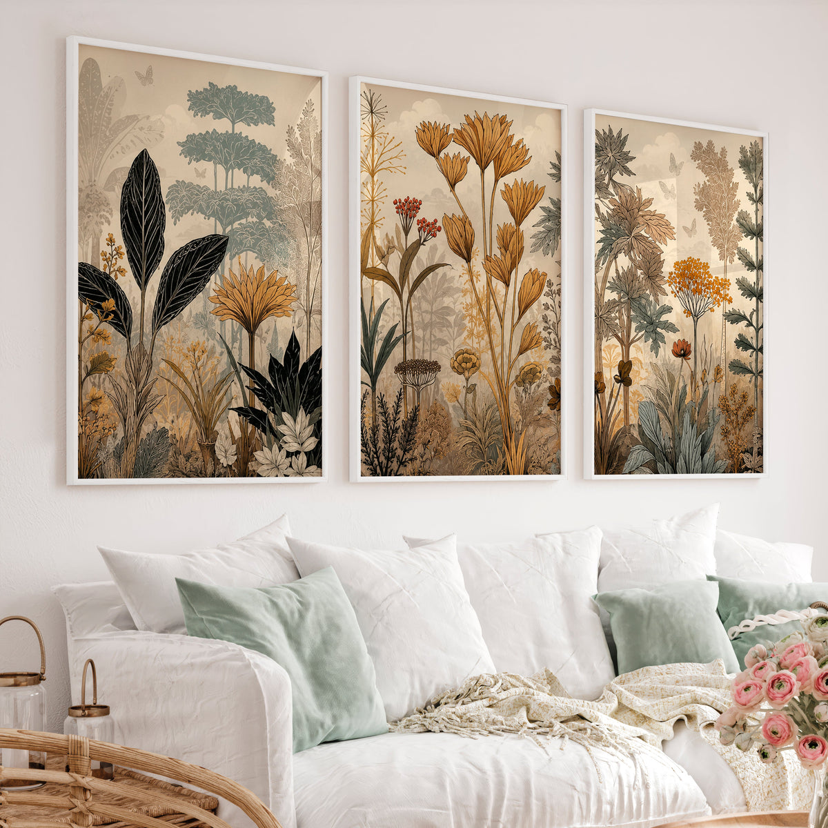 Golden Botanical Japandi Style Decor Wall Art