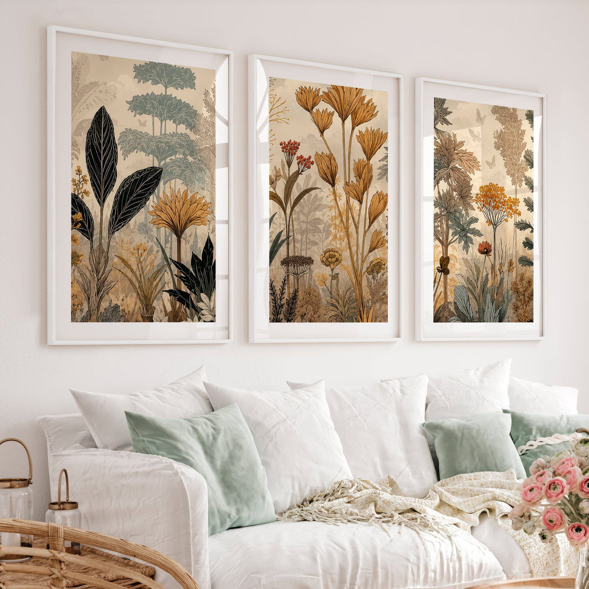 Golden Botanical Japandi Style Decor Wall Art
